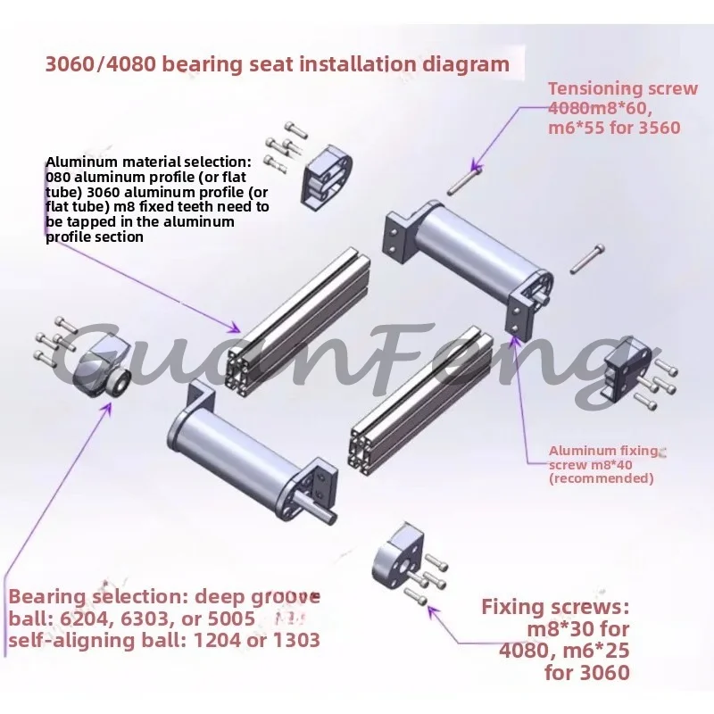 Knurled Head Assembly Line Accessories Full Sleeve Tensioning 4080 Roller Drive Aluminum Seat Active Roller Belt Conveyor