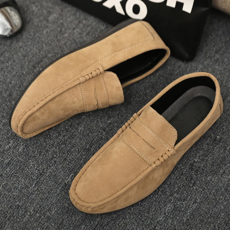 

Loafers Frosted Suede Slip-on Driving Flat Shoes 4 Season Walking Lazy Mules Round Toe Penny Casual Shoes Man Big Size