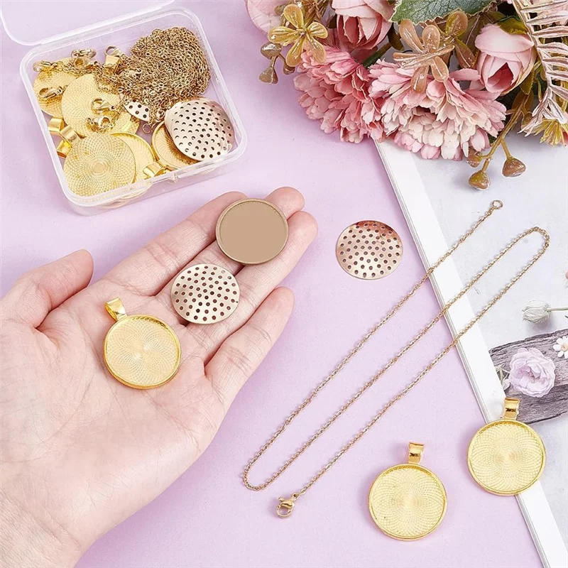 

AOAO-Round Bezel Pendant Blanks For Photo DIY Jewelry Making, 10 Pcs Bezel Trays, Cabochon Setting Trays