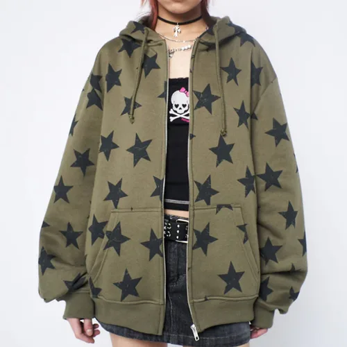 Imagen 2 del producto Ropa Y2k Vintage estrella sudadera de gran tamaño chaqueta Harajuku Goth manga larga mujer sudadera 2000s Hip Hop sudaderas con cremallera Top