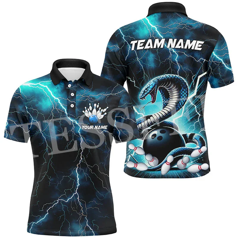 Custom Name Flame Bowling Ball Tattoo Vintage Button T-Shirt 3DPrint Summer Polo Jersey Shirts Harajuku Casual Short Sleeves A22