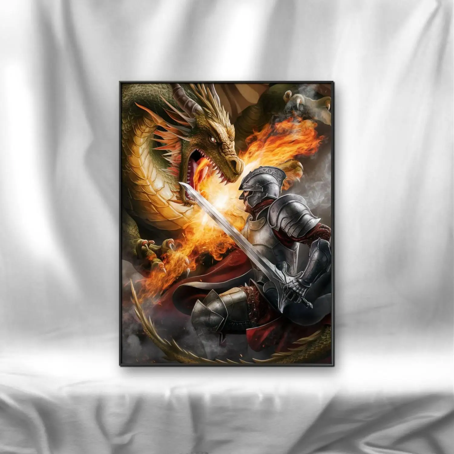 Dragon Slayer Knight 5D Diamond Painting Medieval Dragon Slayer Hero DIY Diamond Embroidery Room Wall Decor Gifts for Friends