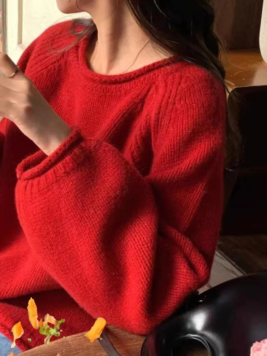 Nuovo maglione da donna in puro cashmere autunno e inverno con fondo maglione lavorato a maglia sciolto con collo rotondo e bordo arrotolato spesso