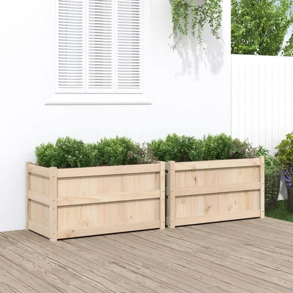 Set of 2 Solid Pine Wood Garden Planters – Durable Outdoor Plant Pots for Flowers & Herbs