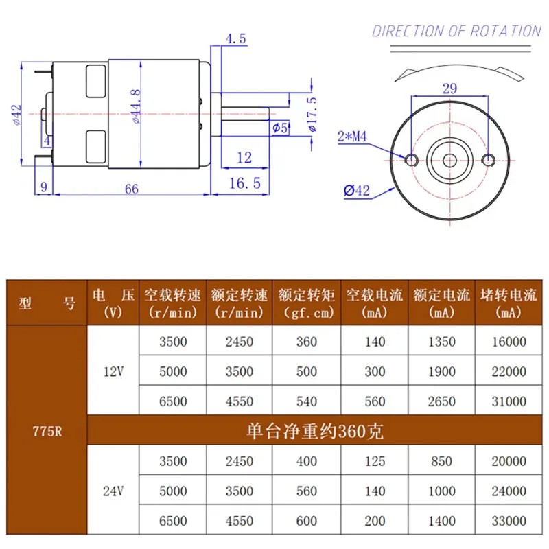 25W 775 DC Motor 12 V/24 V Hoog Koppel 3500-6500 RPM Dual Kogellagers Stille Power wielen Motor Verstelbare Snelheid Micro Motor