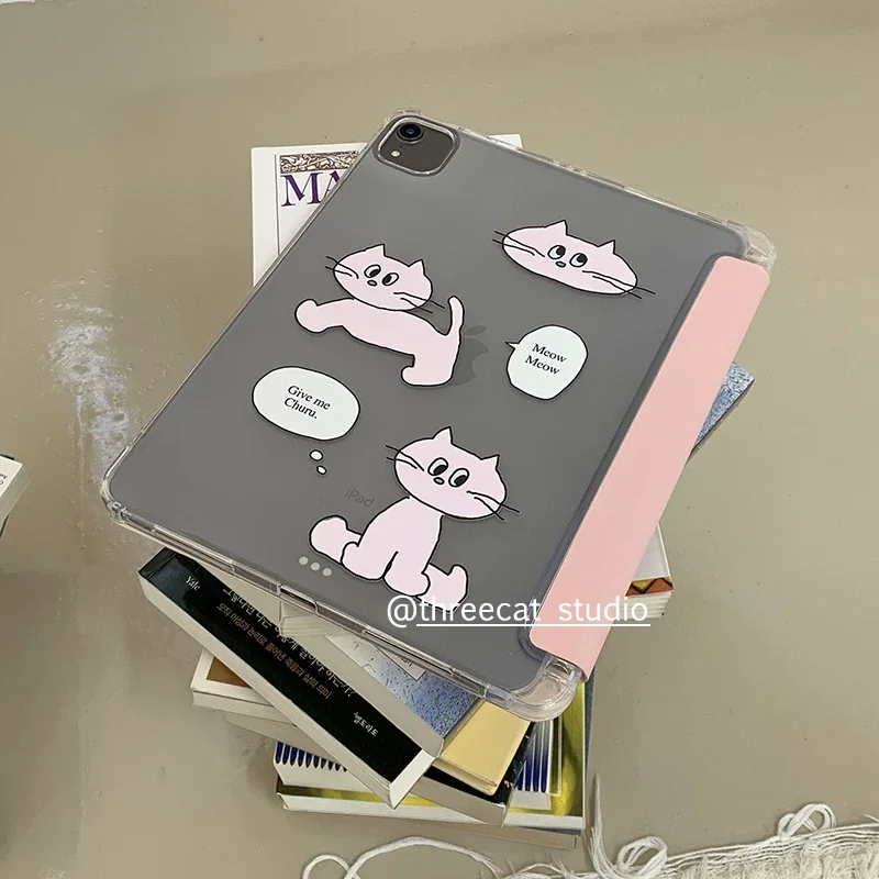 Pink Kitten Line Cat Girl Y2K Korean ins Tablet Case For iPad A16 10th 11th 10 9 8 7 Air 6 5 4 3 2 Pro 11 Mini Stand Cover