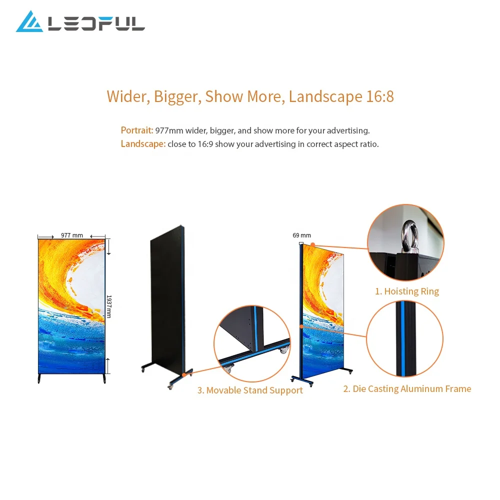 Póster LED publicitario para interiores de 640x1920MM P1.8 P2 P2.5, módulos HD, 3G, 4G, Wifi, póster de espejo LED inteligente