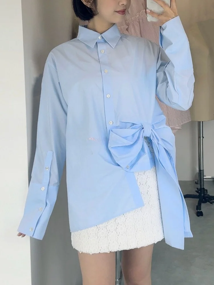 

Свободная однотонная рубашка с длинным рукавом и асимметричным воротником B50BL064, повседневный стиль, простой дизайн, женская модная рубашка