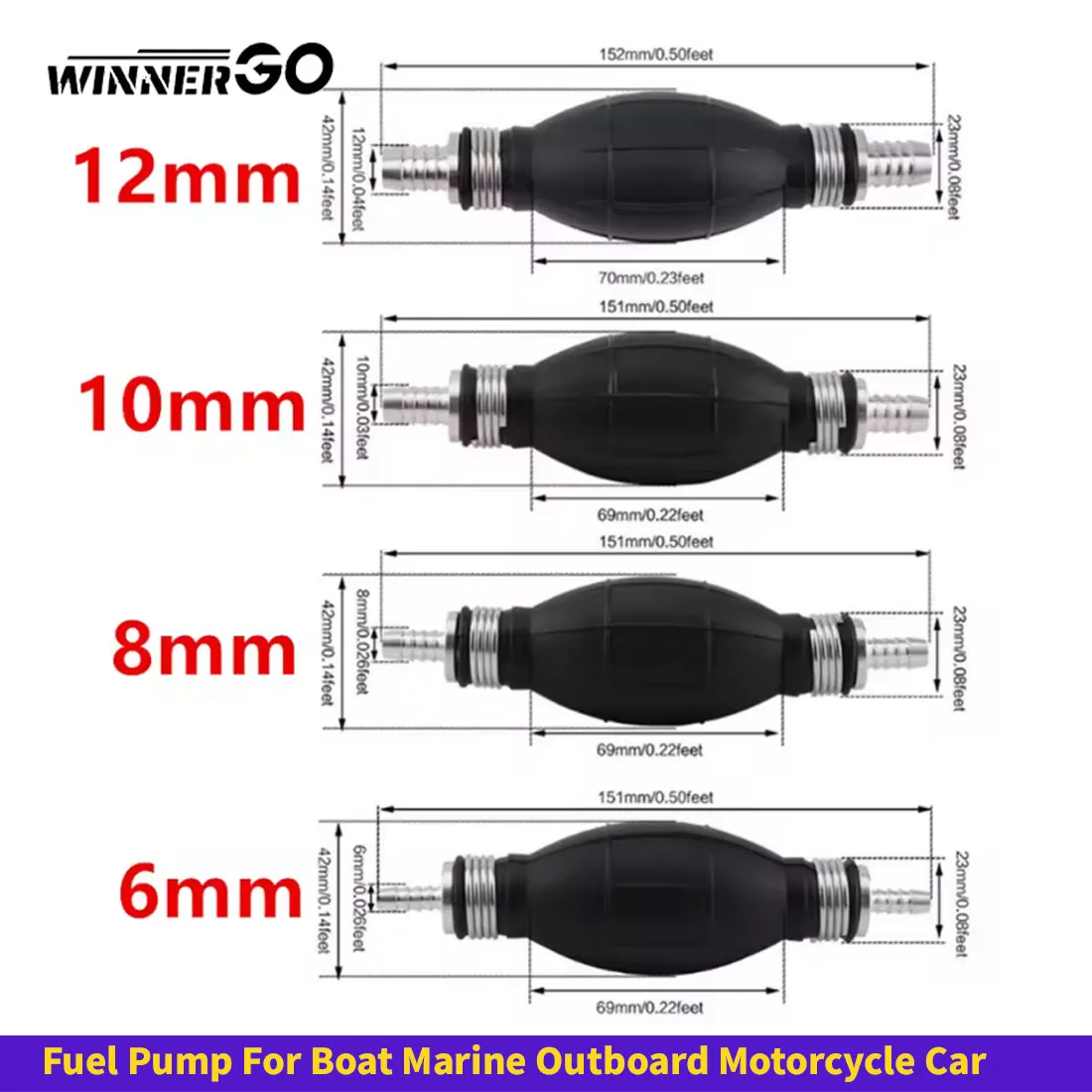 Fuel Pump Fuel Line Hand Primer Bulb 6/8/10/12mm 3/8'' 1/4'' Inch Rubber Fit for Car Boat Marine Motorcycle for Marine Boat