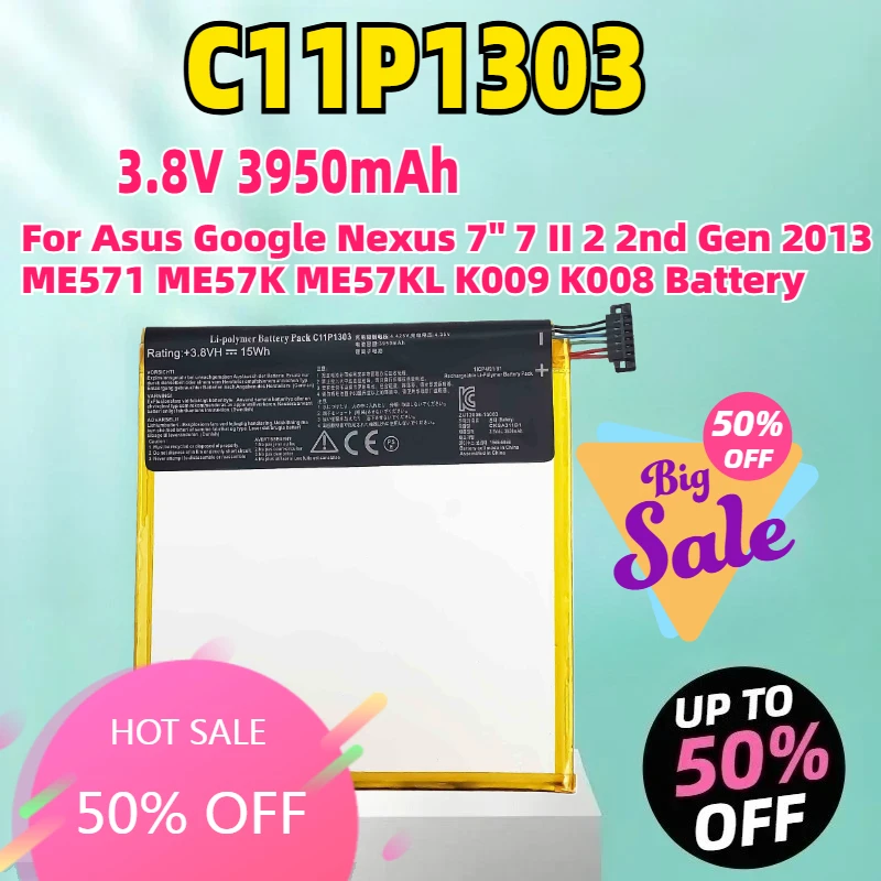 

C11P1303 3.8V 3950mAh For Asus Google Nexus 7" 7 II 2 2nd Gen 2013 ME571 ME57K ME57KL K009 K008 Battery