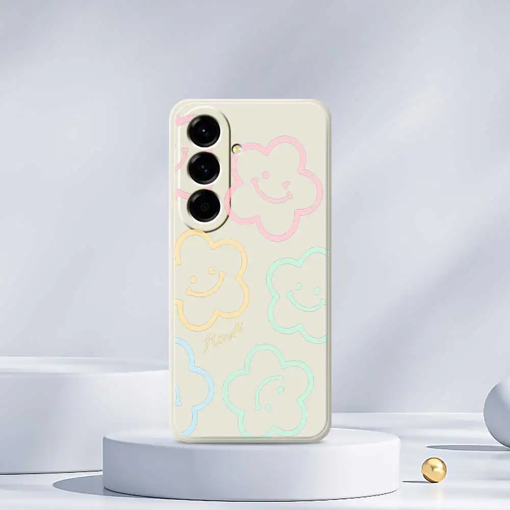꽃 스마일리 페이스 폰 케이스 삼성 갤럭시 A56 A32 A23 A22 5G A32 A23 4G A55 A54 A53 A52 A51 A35 A34 A31 A25 소프트 커버