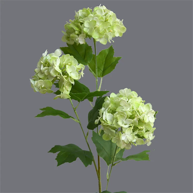 Hand feel 3 heads small Hydrangea branch with green leaves silk Artificial Flowers for Wedding home decoration Outdoor decors