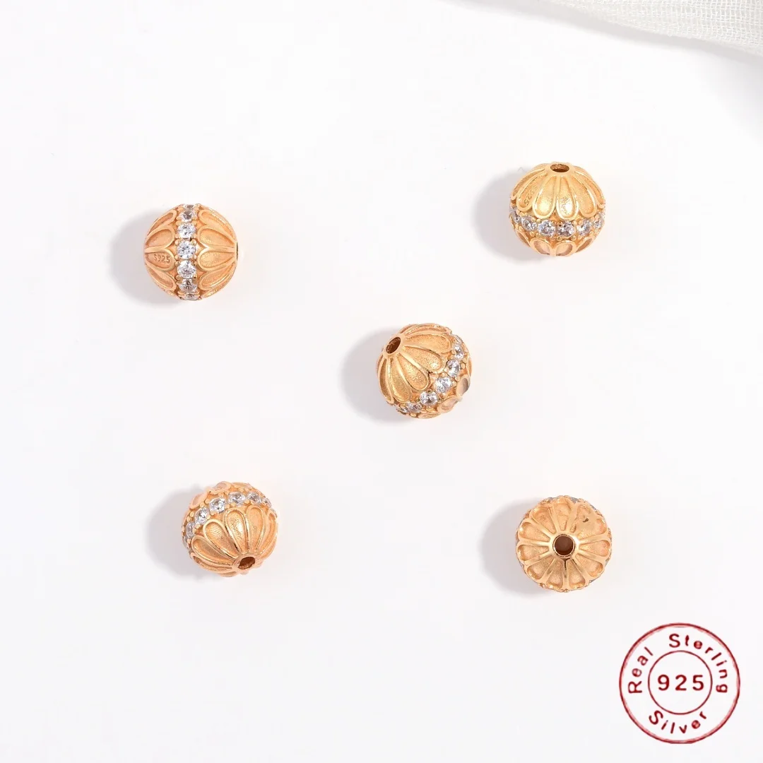 Cuentas espaciadoras redondas con patrón incrustado de circonita de plata de ley S925, accesorios para el montaje de pulseras y collares hechos a mano DIY SZ227