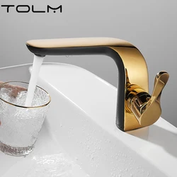 TOLM-grifo de latón cromado para lavabo de baño, grifería de lujo de una sola palanca, grifos dorados para Baño