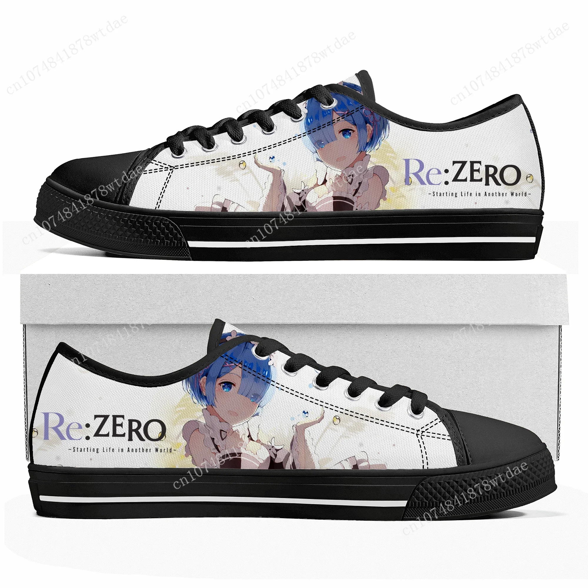 Rem Ram Low Top Sneakers Womens Mens Teenager Re:Zero High Quality Canvas Sneaker Casual Anime Manga Cartoon Customize Shoes