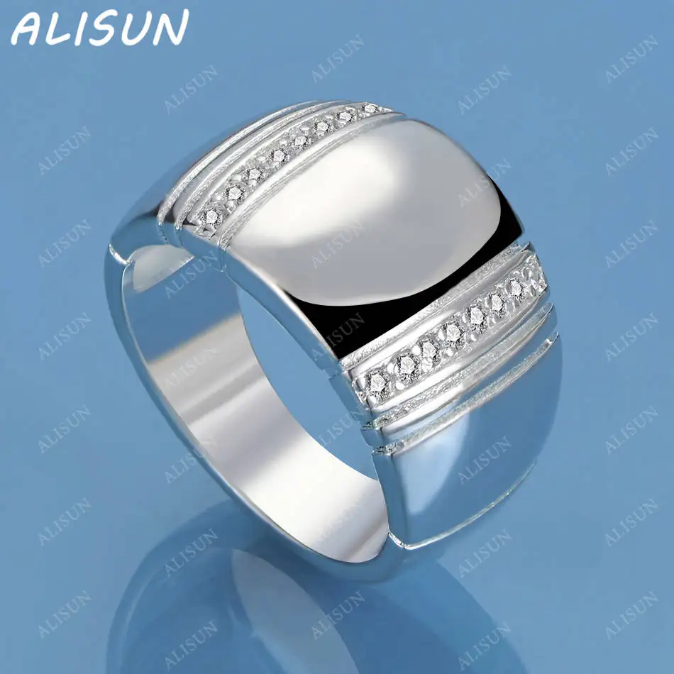

ALISUN 925 Sterling Silver Zircons Wide Fine Ring For Women Men Fashion Jewelry Charm Grace Wedding Engagement Accessories