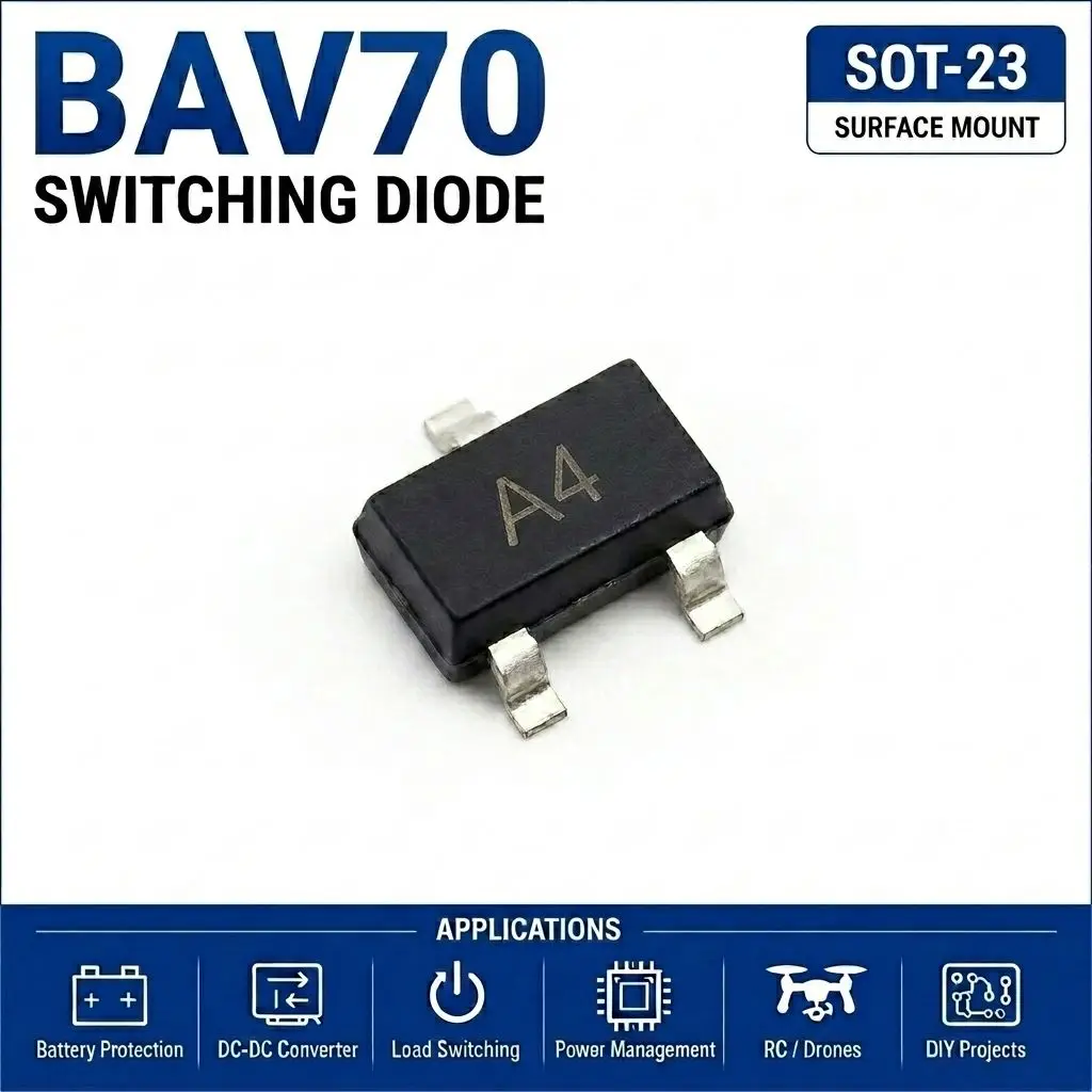 (100 pcs) BAV70 (Marking A4) SOT-23 - Switching Diode Dual Common Cathode 70V 200mA