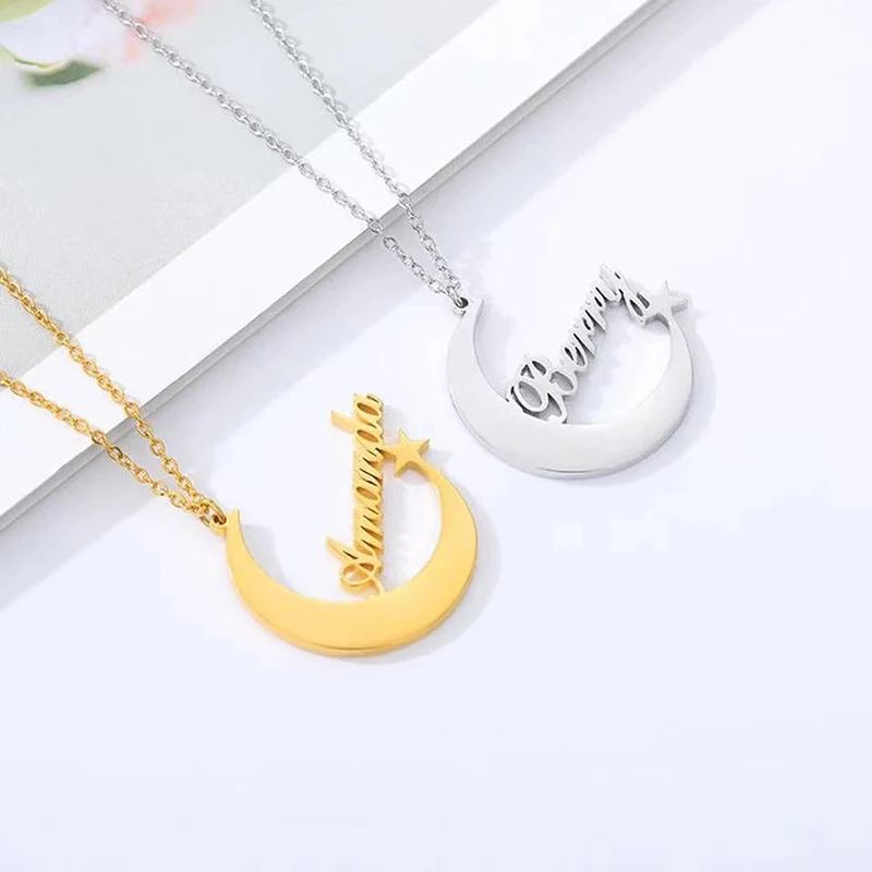 Fashion Luxury Custom Name Necklace Star Moon Pendant Women's Stainless Steel Necklace Jewelry Birthday Girl Gift Clavicle Chain