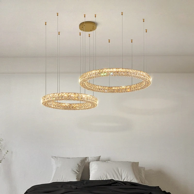 Designer Living Room Pendant Light Luxury Style 2025 New High-end Atmospheric Circular Crystal Pendant Light Living Room Main Li