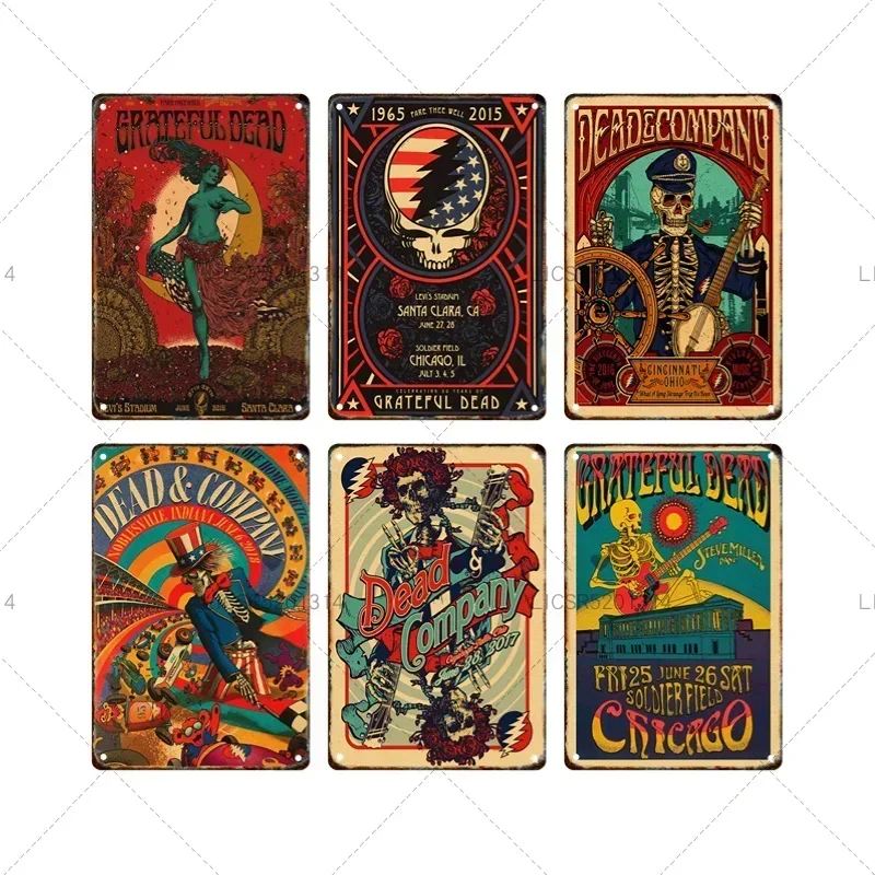 Grateful Dead Metal Signage Tin Painting Vintage Skeleton Poster Mural Home Living Room Bar Wall Art Decorative Mural Aesthetic