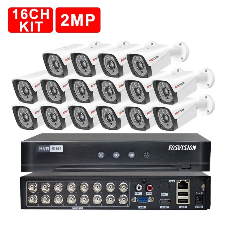 Fosvision Night Vision Dvr Security Home System Video Surveillance Ahd Camera 1080p Ahd Kit 16ch