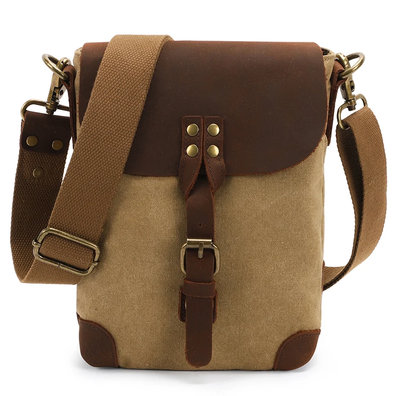 Small Vintage Leather Canvas Messenger Crossbody bag Shoulder bag for Men Women