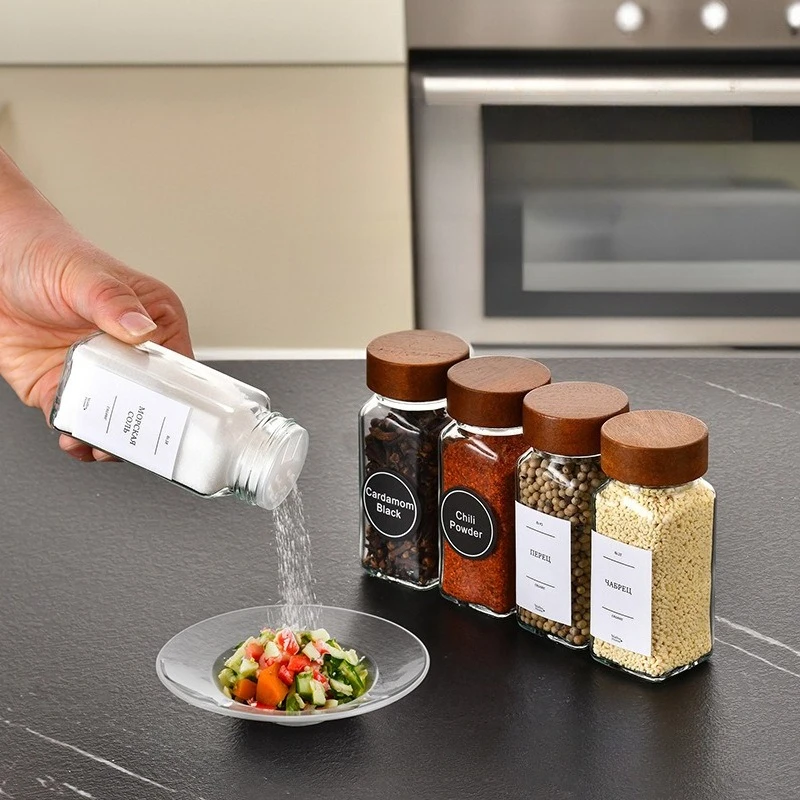 

6/12pcs Set 120ml Glass Spice Jars with Wood Lid Pepper Shaker Seasoning Containers with Labels Kitchen Storage Organizer