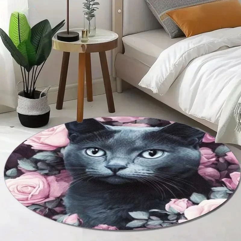 Stained Glass Red Poppy Vase Round Rug  Vintage Floral Mosaic Circular Mat Bright Botanical Non Slip Carpet Patio Outdoor Decor
