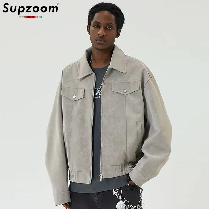 

Supzoom 2025 New Arrival Autumn And Winter Lapel Velvet Loose Casual Suede Fabric Zipper Bf Style Handsome Jackets Men Coat