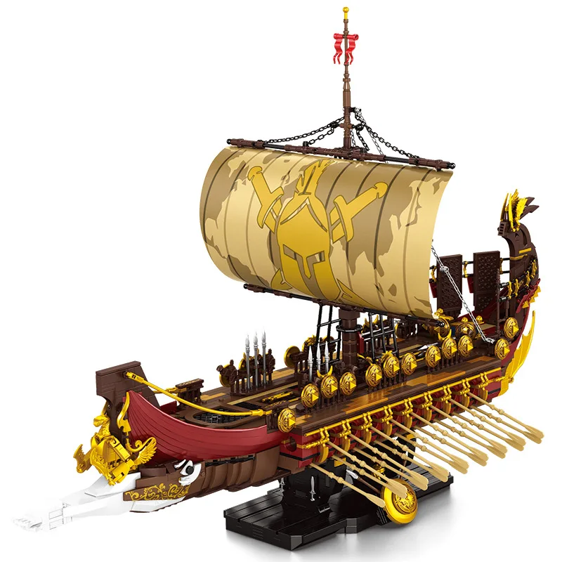 Battleship Greek double row model ornament high difficulty assembly building block boy educational toy