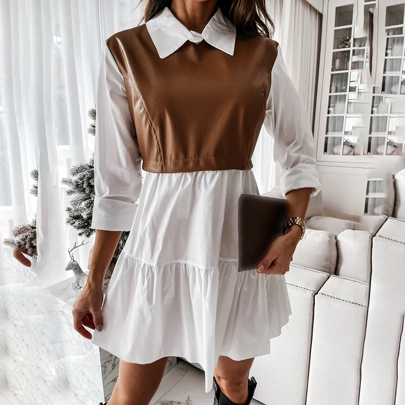 

Black Shirt Casual Vestidos Long Sleeve White Short Dress For Women Summer Elegantes Patchwork Sweet Office Ladies Mini Dresses