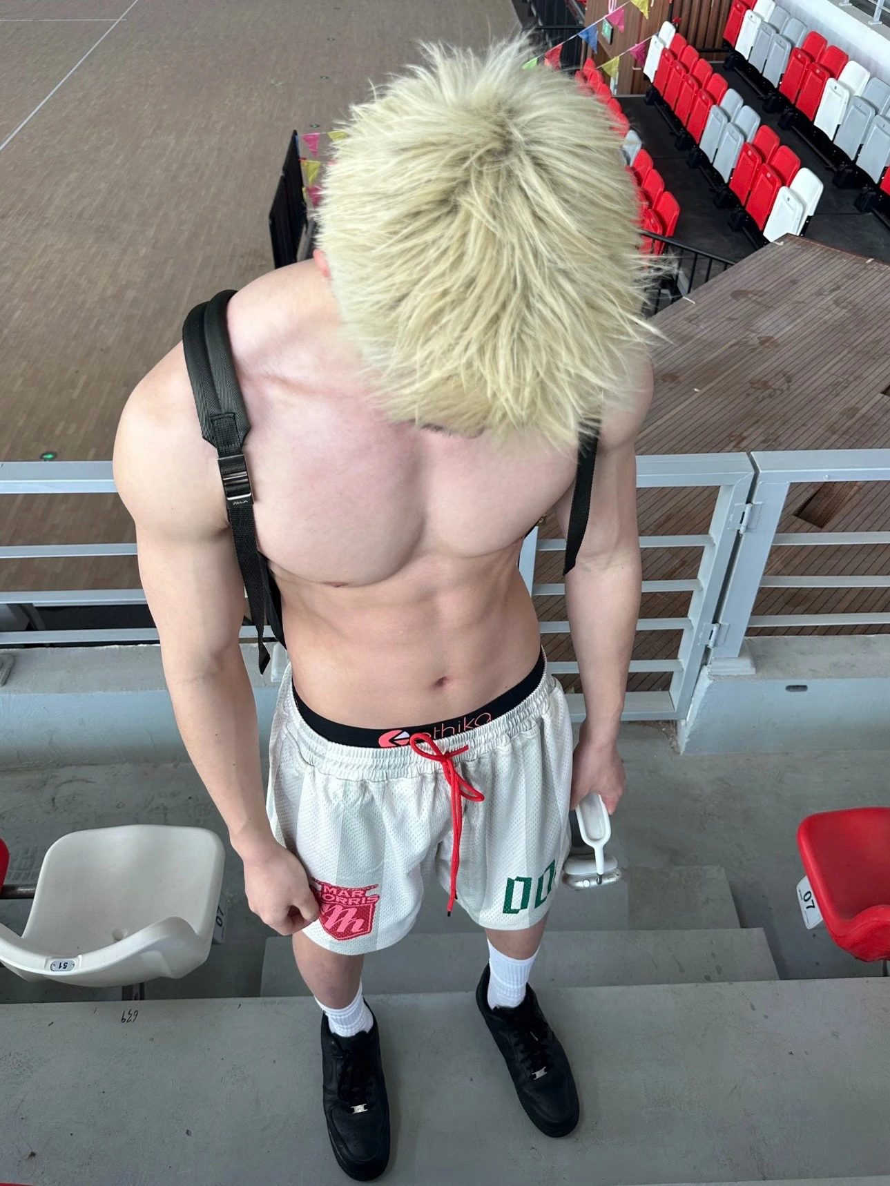 

American Retro Color Blo Stripe Me Four Quarter Pants Men's Printed Dstring Sports Fitn Baskeall Knee High orts
