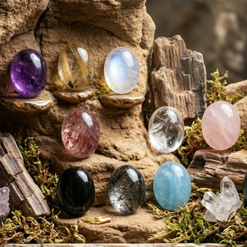 Natural 5A Loose Gemstone Egg Oval Shape Cabochon Rutilated Quartz Craft Supplies for Bead Decor Handmade DIY Ornaments 1pc