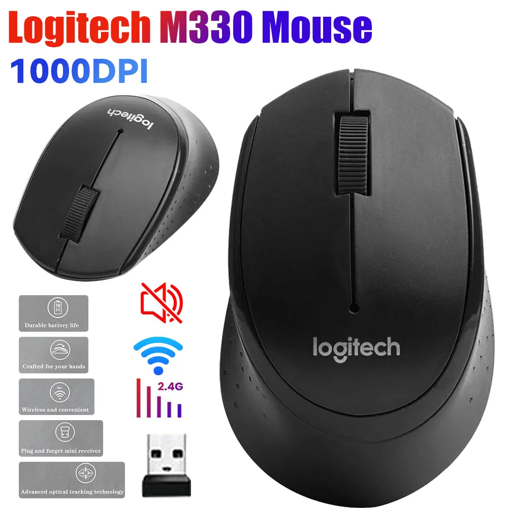 Logitech M330 Wireless Mouse Silent Mouse 1000DPI Silent Optical Mouse 2.4GHz W/ USB Receiver Mice for PC/Laptop Office Home Use