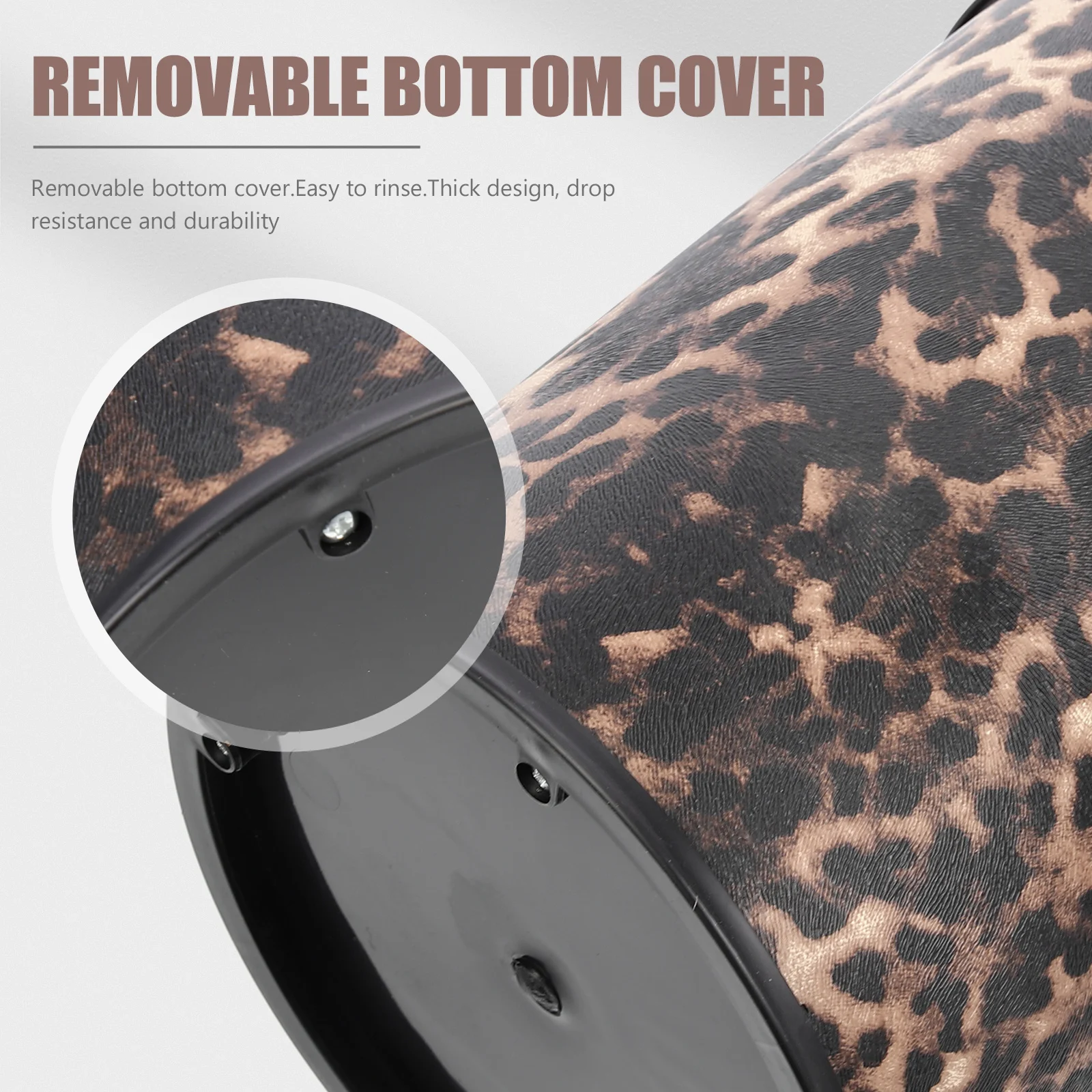 

Stainless Steel Trash Can 5L Leopard Retro Bathroom Garbage Can Waste Paper Bucket Home Supply Thick Design Long Lasting
