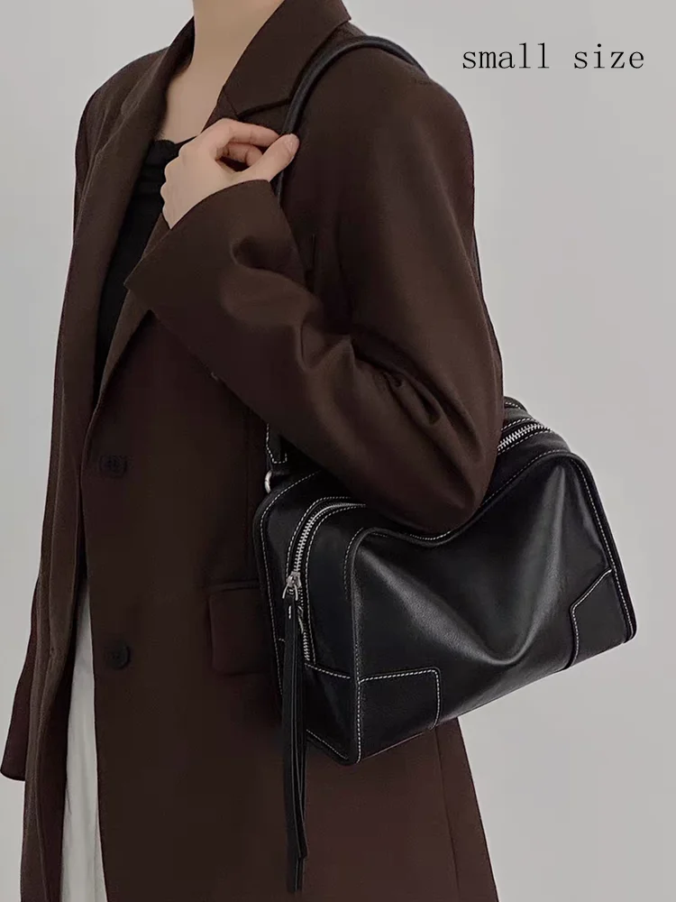 Fashion Retro Genuine Leather Women Pillow Bag\Handbag Simple Casual Real Leather Lady Underarm Shoulder Crossbody Commuter Bag
