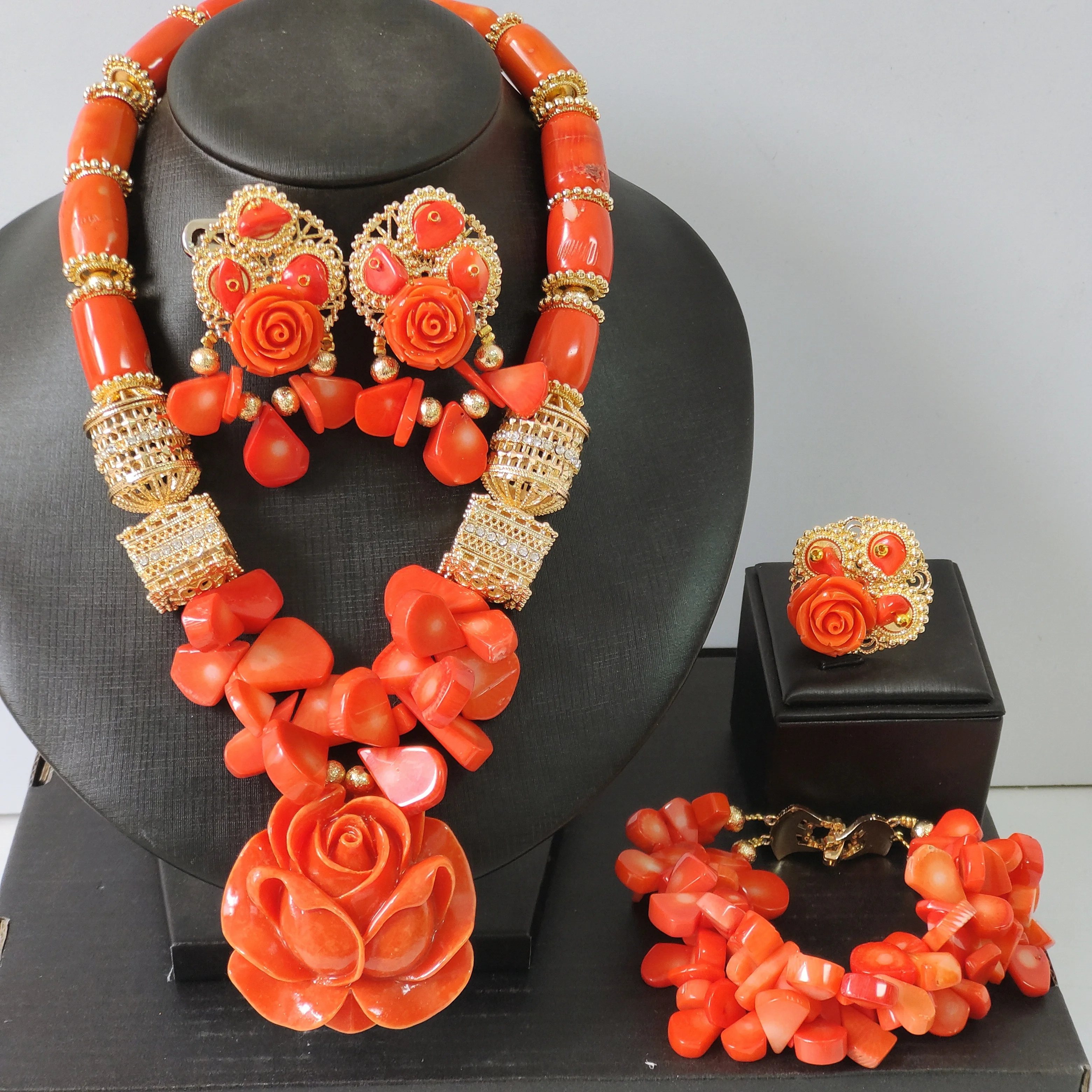 

Original Coral Beads Nigerian Jewelry Set African Beads For Traditional Marriage Women Weddings