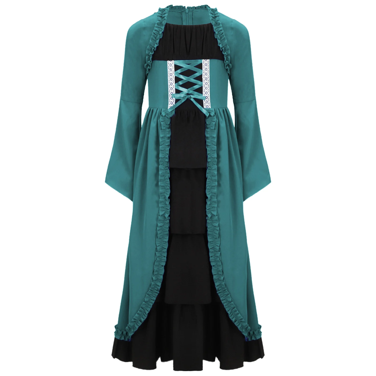 الأطفال الفتيات حفلة الهالوين القرون الوسطى عصر النهضة تأثيري أداء زي طويل الأكمام الطبقات كشكش خمر فستان الفلاحين