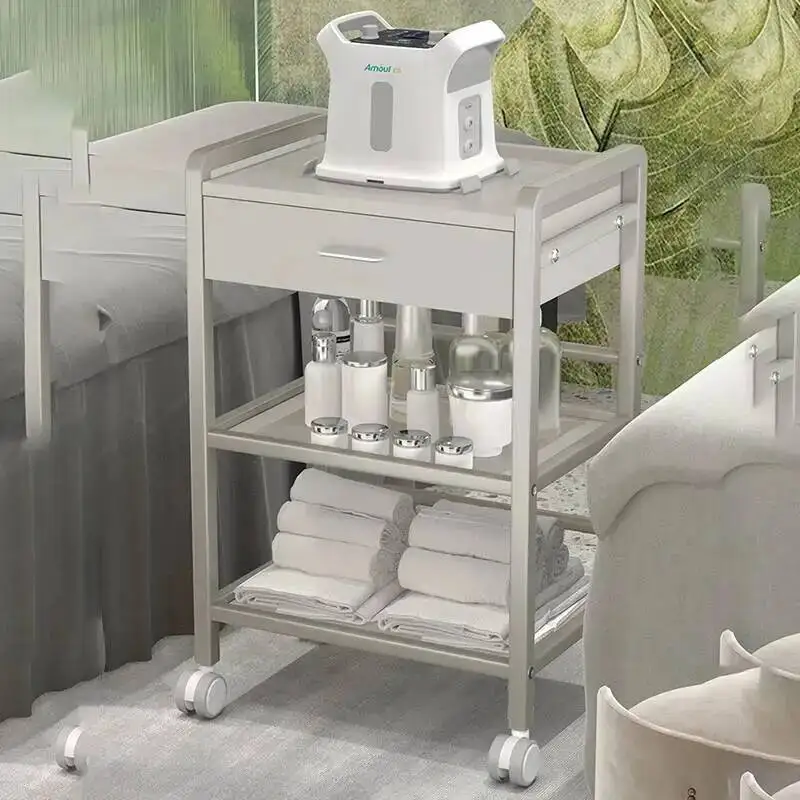 Trolly Beauty Salon Metal Auxiliary Cart Barber Units Cabinet Stainless Steel Furniture Business Wheels Muebles Belleza Trolley