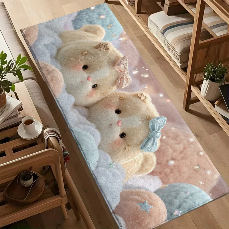 Plush Cartoon Hamster Star Cloud Long Runner Mat Anti Slip Water Absorbent Rug Cute Pet Decor Carpet for Shower Kitchen Entrance