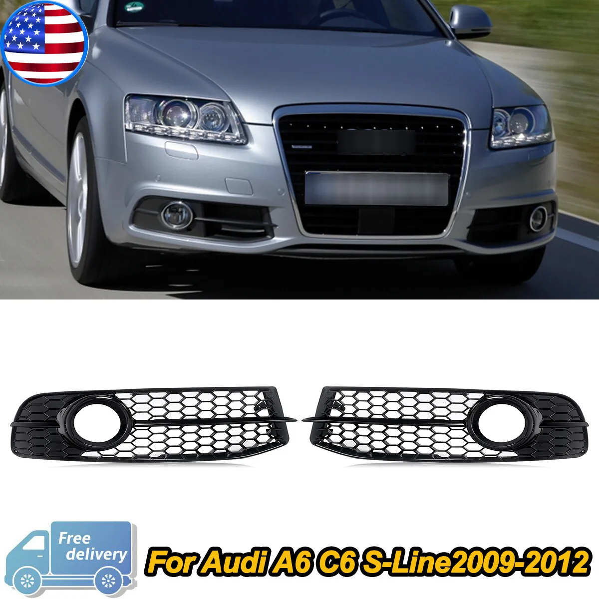 

Fog Lamp Grill Cover For Audi A6 C6 S-Line 4-door 2009 2010 2011 2012 Front Bumper Fog Light Grille Grid Frame Car Accessories