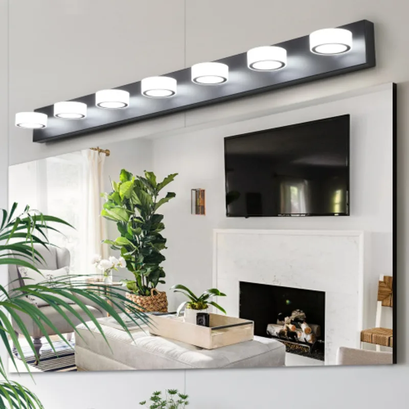 FENGSHUO Modern 7-Light LED Vanity Light Fixture Black With Acrylic Shades Energy-Efficient Bathroom Wall Sconce - Dimmable