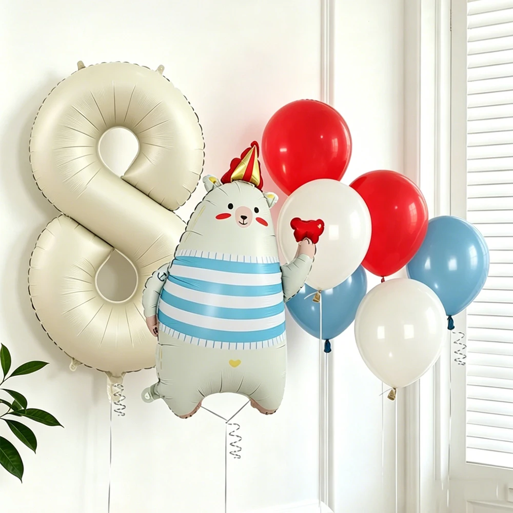 32 inch Milk White Digital Balloon Set Cute Bear Balloon Used for Retro Carnival Parties, Showers, Anniversary, Birthday Decor - view 5