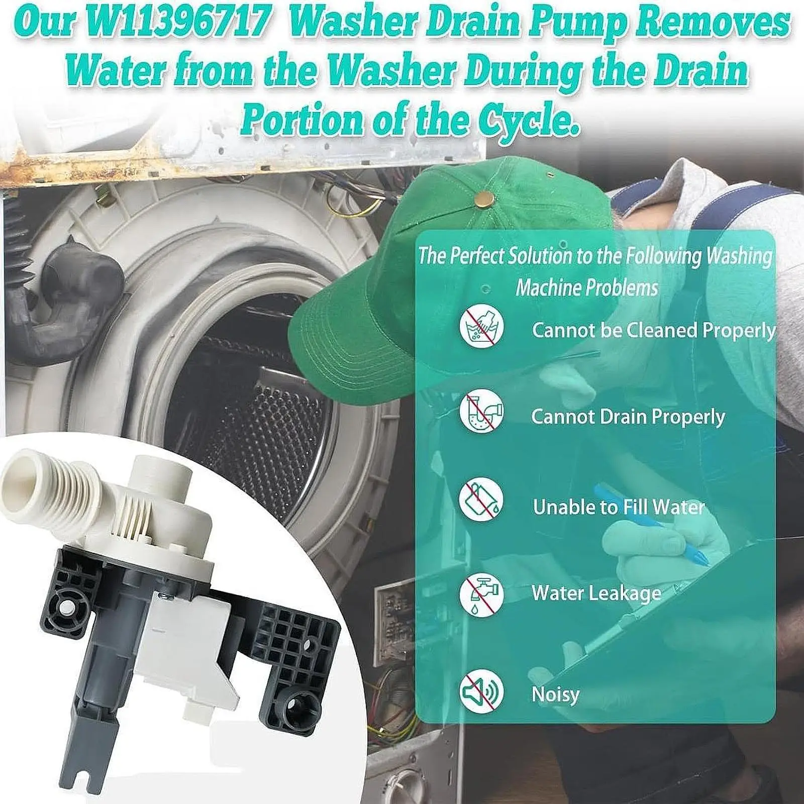 

Washer Drain Motor W11396717 Sturdy Compact Washer Accessories for