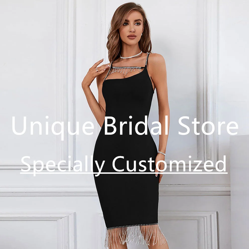 customizedBlack Sexy Cocktail Dress Spaghetti Beading Strap Strapless Backless Back Zipper Jersey Sleeveless Women's Mini Bra Pa