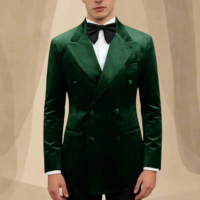 

New Autumn and Winter Velvet Banquet Men's Suit Double Breasted Formal Solid Color Wedding Party Evening Men's Dress