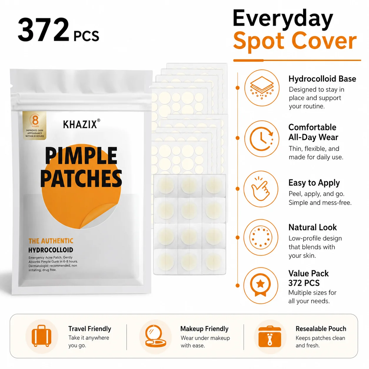 Hydrocolloid Acne Pimple Patch, Hydrocolloid Spot Stickers, Covering Zits and Defect, Nighttime Spot Stickers for Face and Skin view 4