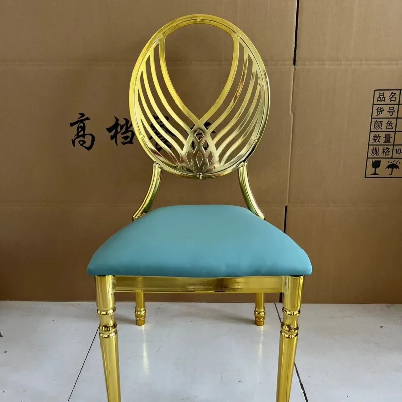 European Hotel Restaurant Banquet Wedding Hall Stainless Steel Backrest Hollow Phoenix Stool Chair Tiffany Chair