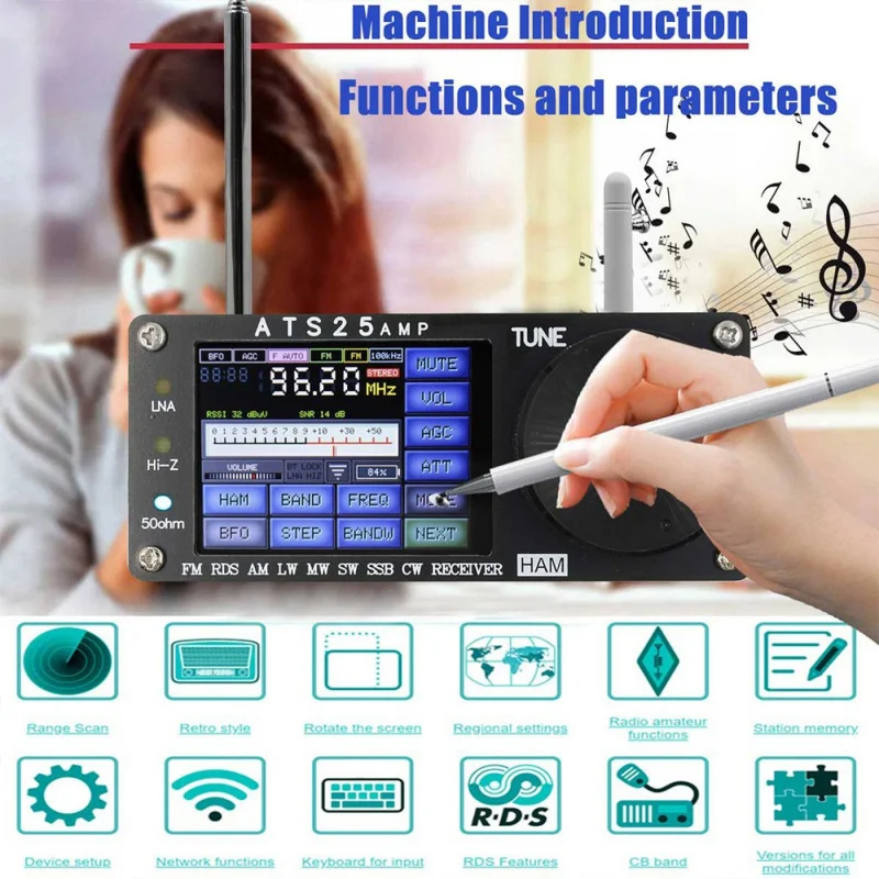 New 4.17 Firmware ATS25-AMP 132KHz-30000KHz RDS Full Band Radio receiver Spectrum Scanning DSP Support for LNA Function