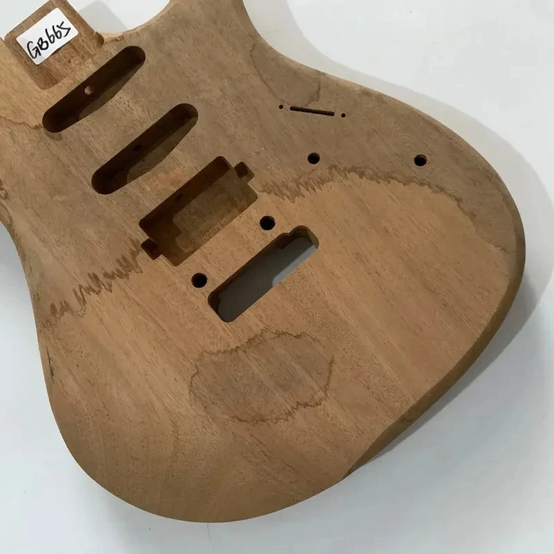 GB665 ST Style Electric Guitar Body Unfinished Solid Redwood SSH Pickup Slots 2-Pivot Tremolo DIY Custom Build